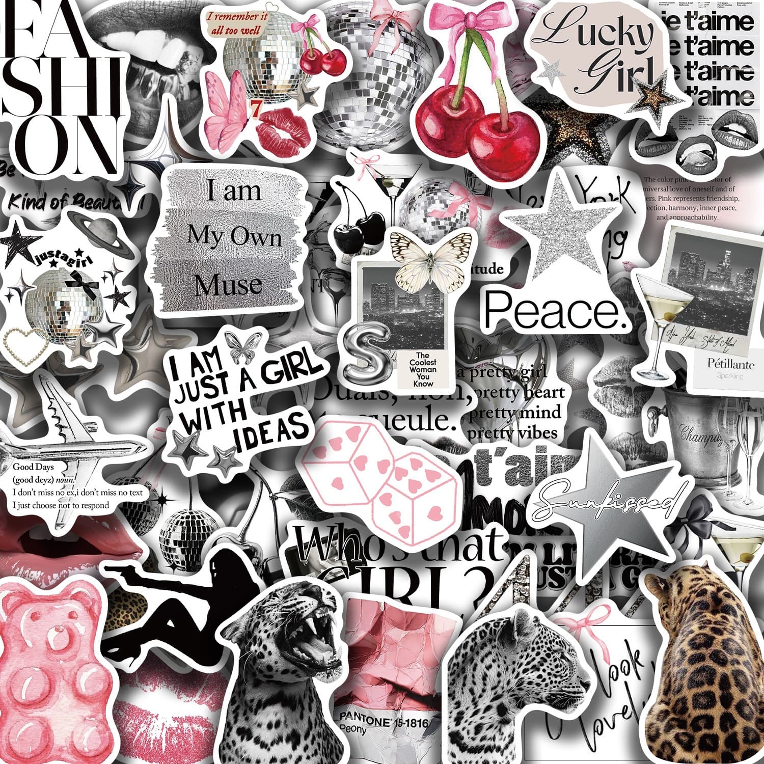 50pcs Silver Lucky Girl Graffiti Stickers for Decorating Guitar Notebook Luggage DIY Waterproof Wholesale