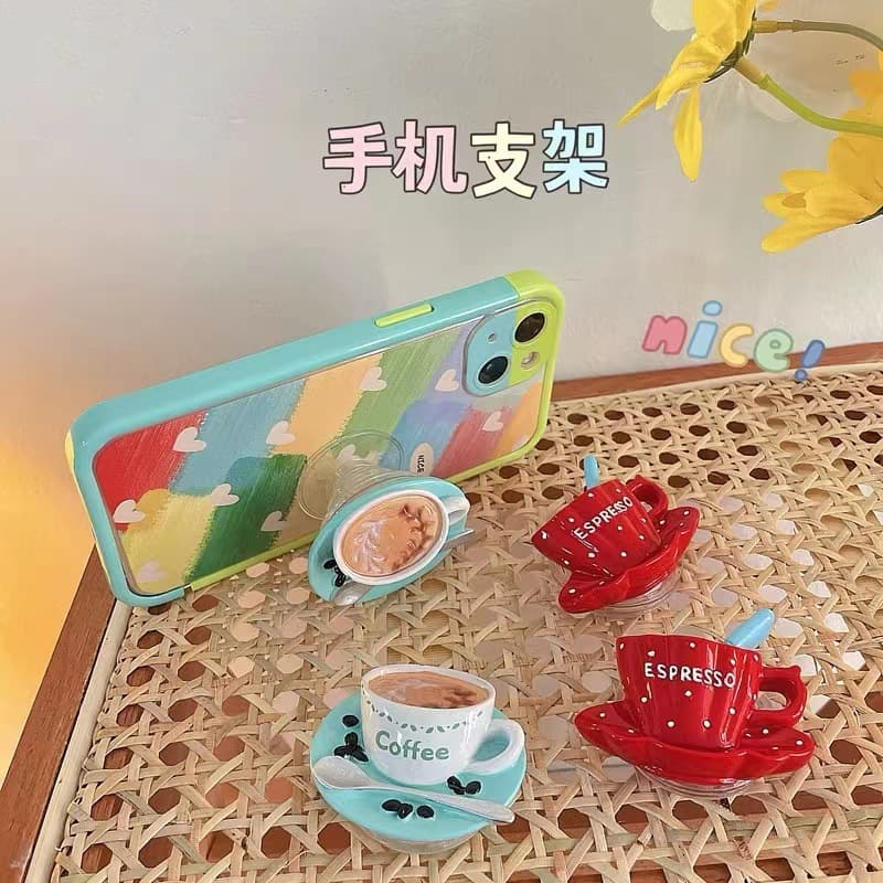 Coffee air cushion mobile phone holder ins niche style simple cartoon mobile phone case telescopic air cushion ring buckle adhesive type