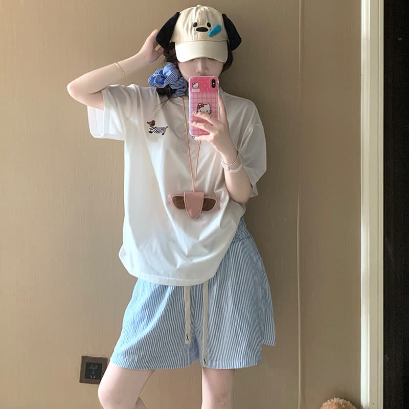 Cartoon Dachshund Pajamas Women's Summer Short Sleeve Pure Cotton 2025 New Style Pullover Student Cute Homewear Set