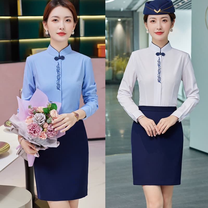 Mature Women's Business Casual Fashion Front Desk Hotel Receptionist Workwear White Collar Female Work Uniforms