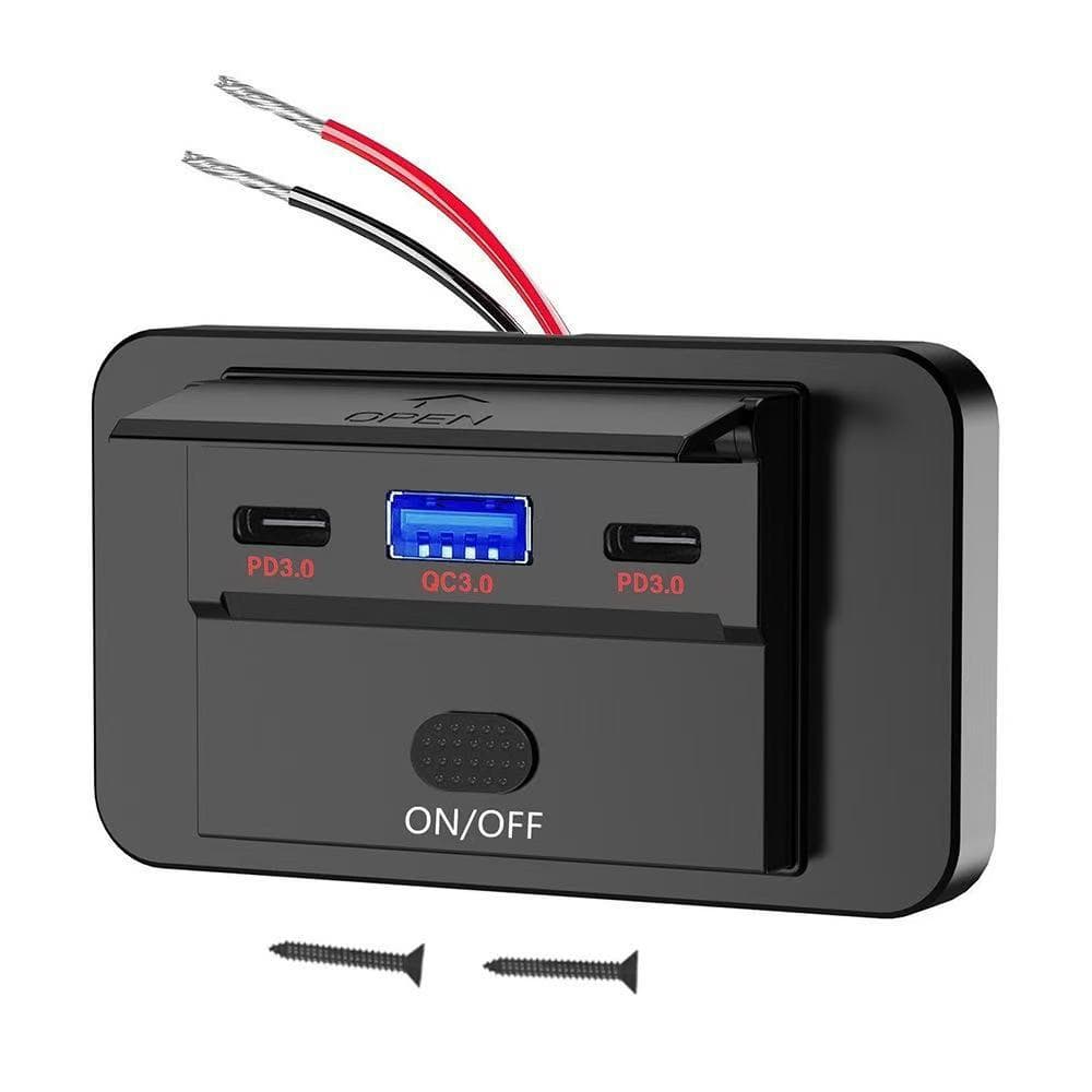 Bus RV yacht dual QC3.0+PD3.0 fast charge modification multifunctional vehicle mobile phone charger with switch