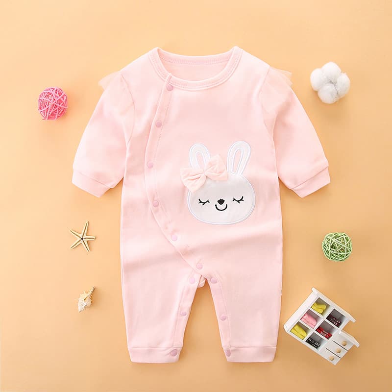 Newborn Thin Long Sleeve Baby Jumpsuit for 0-6 Months, Spring and Autumn Cotton Romper for 100-Day Baby Girl
