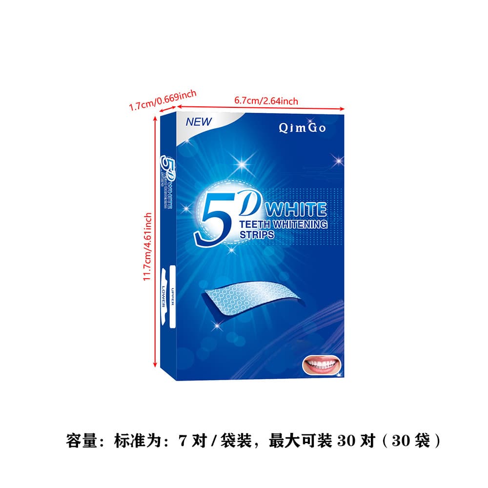 Qimgo Teeth Whitening Strips 5D Whitening Film for Stain Removal and Yellowing, 14 Pairs, Gentle and Non-Damaging, Bright White
