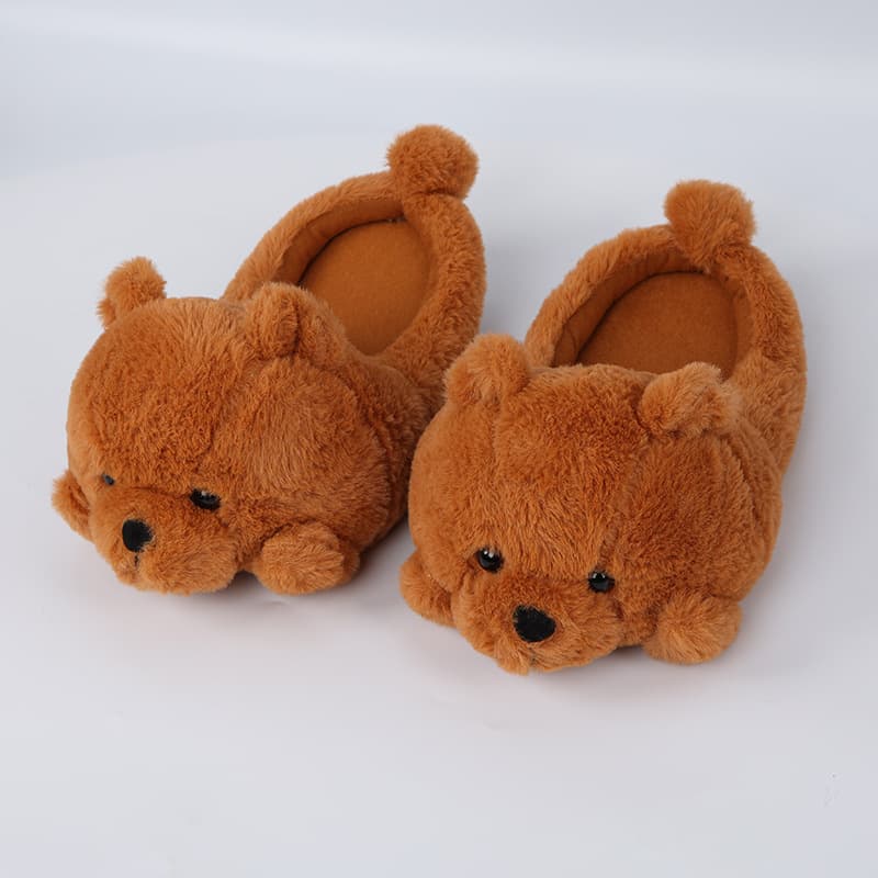 Cute Cartoon Bear Half-Tied Cotton Slippers Winter Warm Home Use Plush Couple Parent-Child Slippers Round Toe Non-Binding Opening