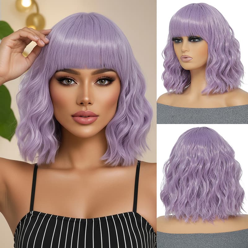 Cross-border European and American wigs, cos colorful wigs for women, fashion water wave short curly wigs