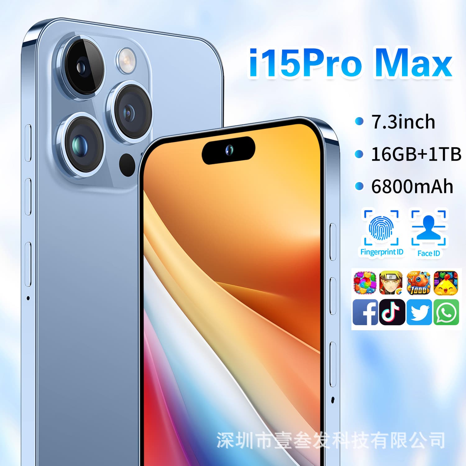 I15 ProMax Cross-Border Hot Seller 2+16 6.5-Inch Dynamic Island Large Screen True 4G Smart New Phone for Export