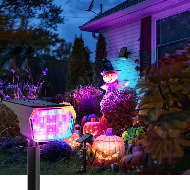 2026 New Cross-border Drop Shipping Solar Outdoor Flood Light 9 Lighting Modes RGB
