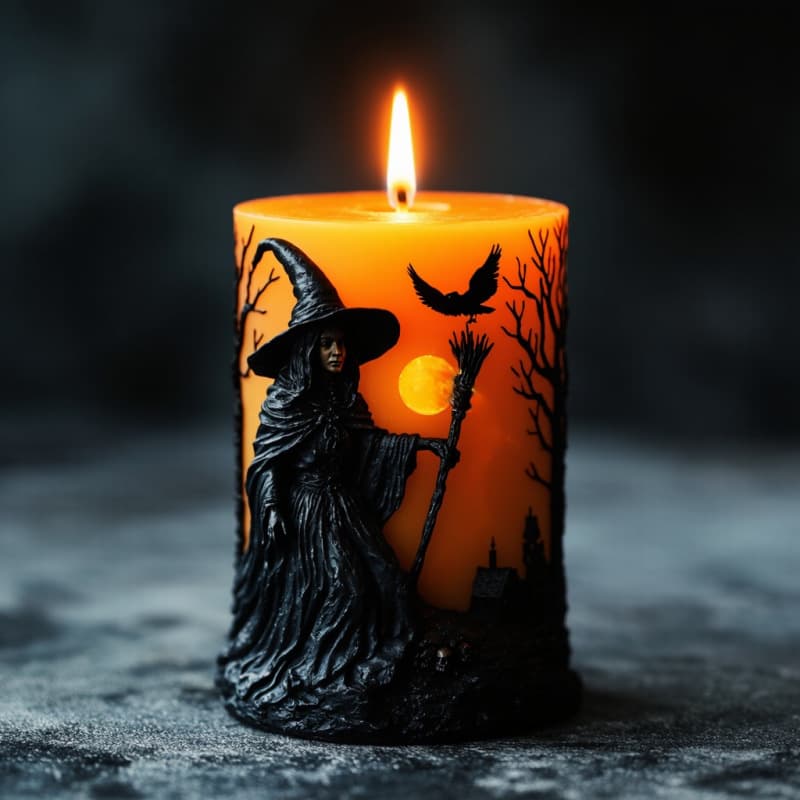 Witch Crow 3D Relief Candle Handmade DIY Scented Candle Mold Halloween Theme Candle P122