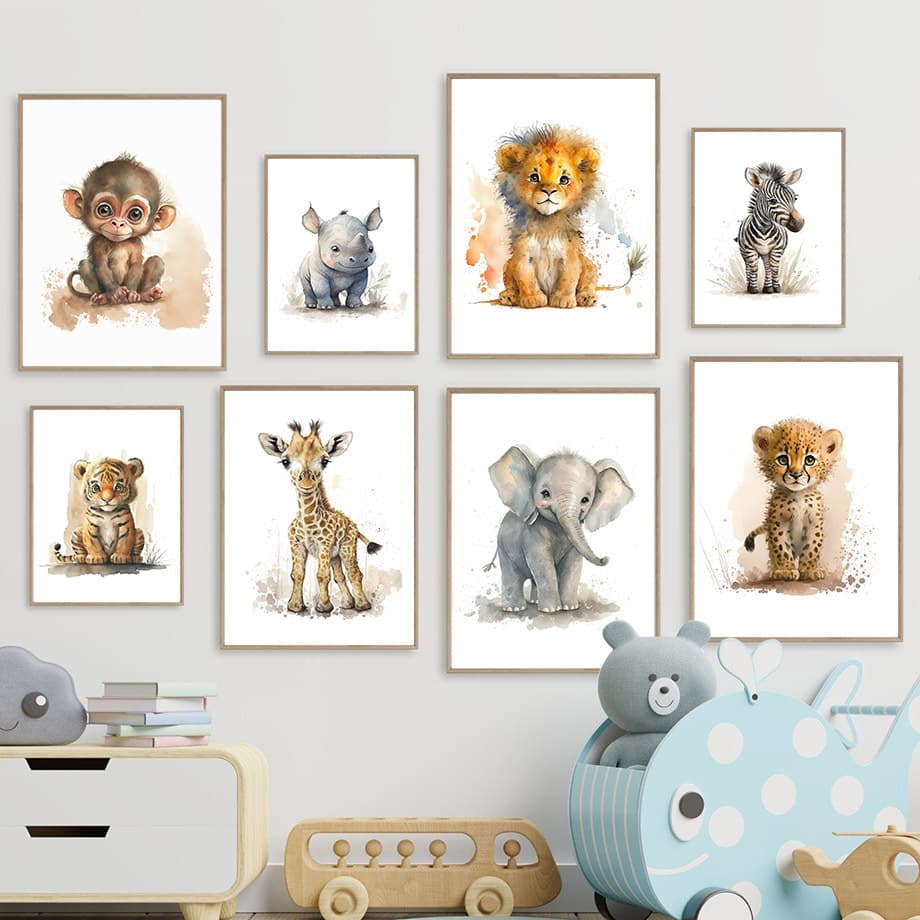 Animal Wall Canvas Art Print Picture Poster for Baby Room, Kids Room, Nursery Decoration