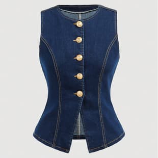 New Women's Denim Jacket and Denim Vest with Round Neck for Amazon and Independent Station Cross-Border E-Commerce in Europe and America