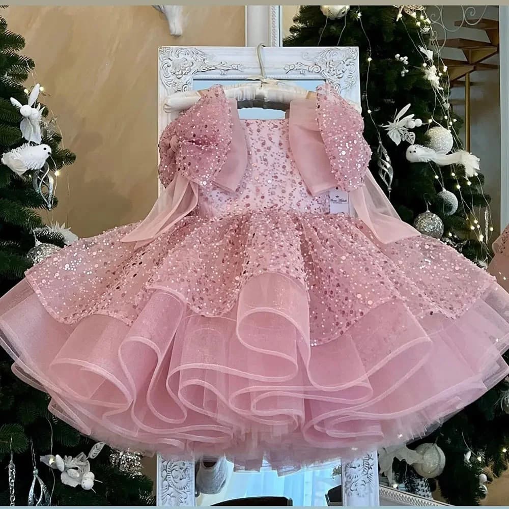 New Children's Sequin Birthday Dress for Little Girls Party Dance Host Piano Performance Elegant