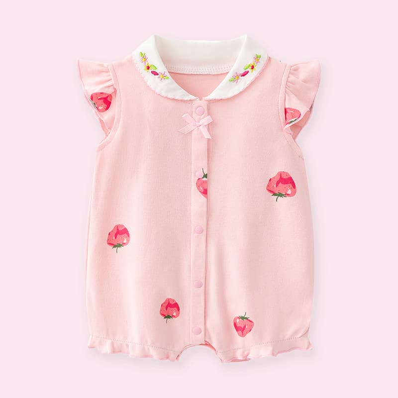 Baby Romper Summer Thin Pink Princess 3-12 Months Sleeveless Doll Collar 100 Days Full Moon Princess Bodysuit