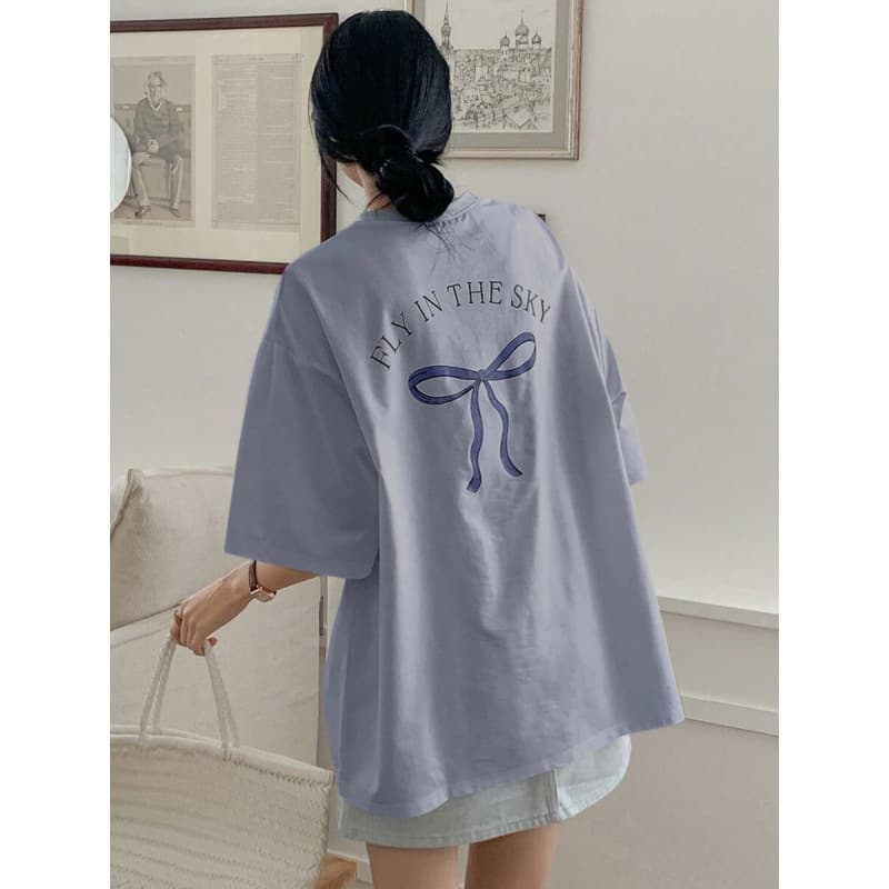 Casual Daily DAZY Women's Summer Letter Bow Print Loose Fit Casua