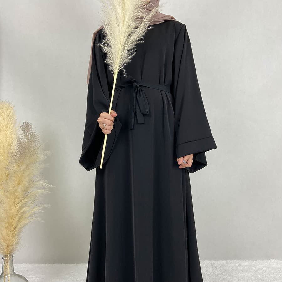 Amazon foreign trade cross-border plus size women's dress vacation dress tie spring and autumn Turkish solid color long dress