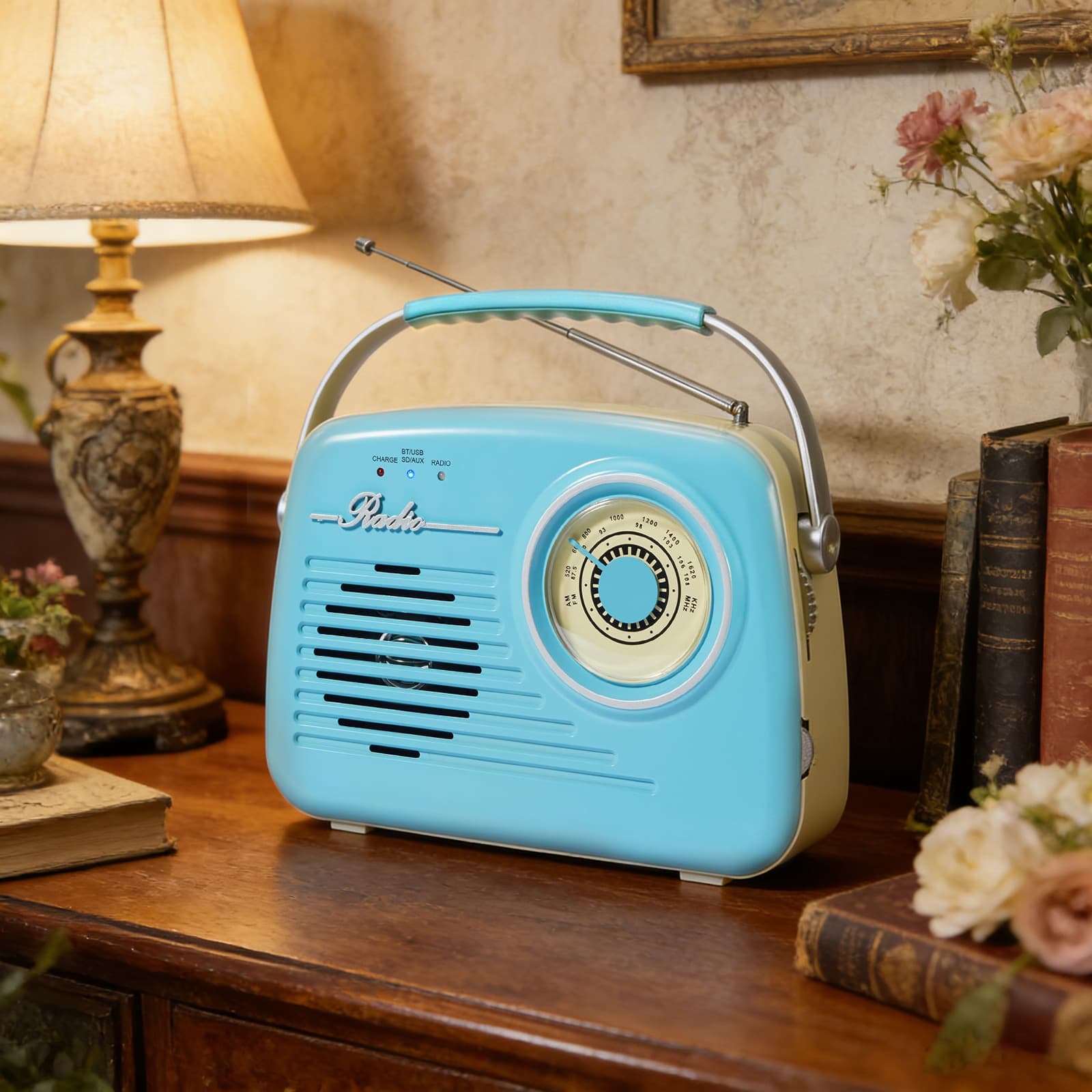 Portable AM/FM Retro Bluetooth Radio with Battery Power, Suitable for Home and Outdoor Use, Classic Dual Band