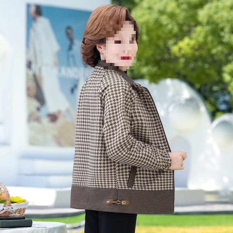 New mother's autumn wool coat, middle-aged and elderly women's spring/autumn plaid coat fashionable top plus-size trendy