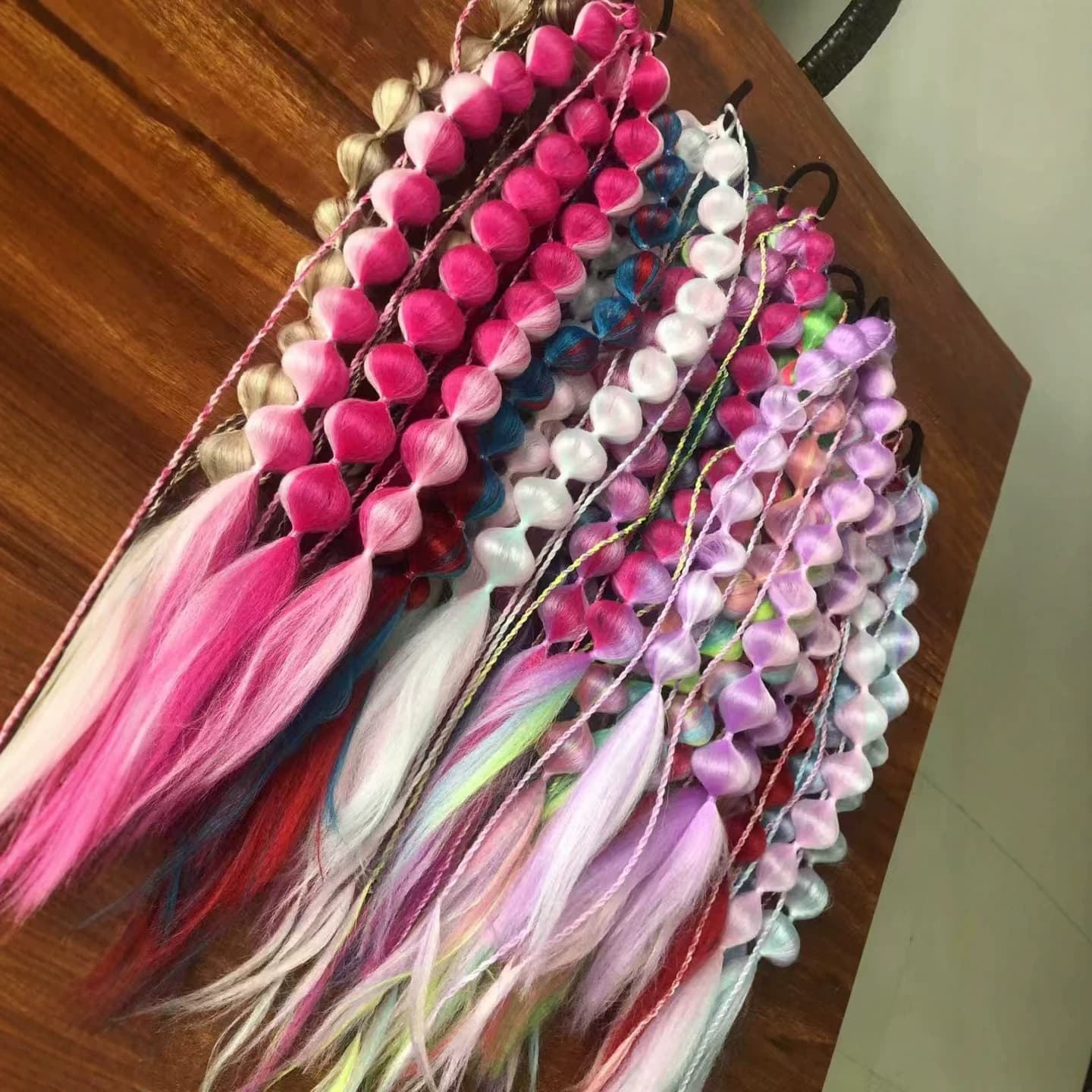 Cross-border hot selling gradient bubble braid long internet celebrity hot girl colorful bubble braid colorful lantern braid wig factory