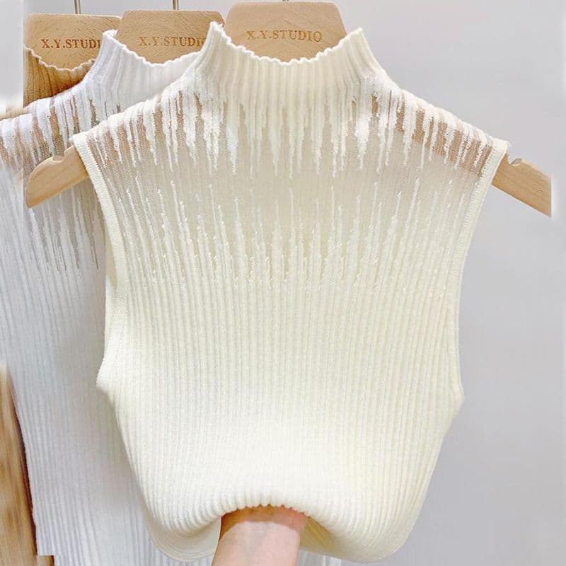 Hollow-out Camisole Vest Women's Inner Layering Top 2025 Autumn/Winter New Half Turtleneck Sleeveless Short Top