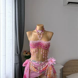 Cross-border European and American Pink Beaded Vest Body Chain Festival Party Sexy Tank Top Club Top for Women