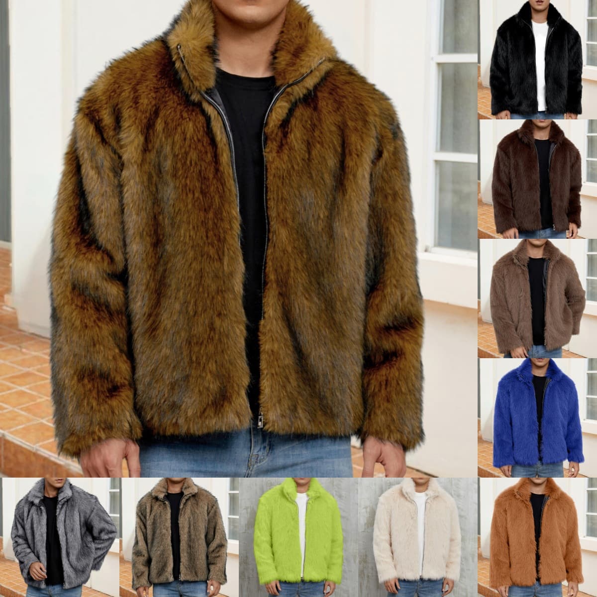 F0900 Cross-border EU/US Amazon Men's Stand Collar Short Faux Fur Jacket Warm Imitation Fox Fur Coat