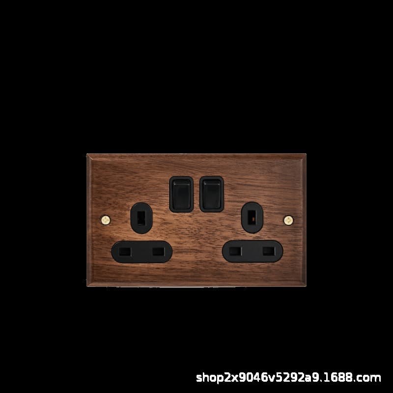 UK Malaysia Solid Wood Walnut Surface-Mounted Wall Switch Power Socket Hong Kong Macau 13A British Wall