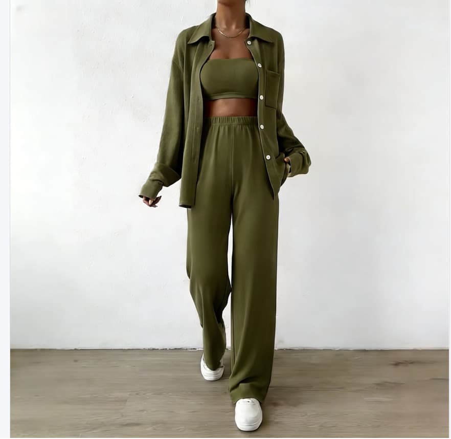 Plus-Size Women's Spring and Autumn Outfit, Black Style, Loose Fit, Solid Color, Mid-Length, Fashionable Two-Piece Set, Blue, Early Spring, Apricot Color