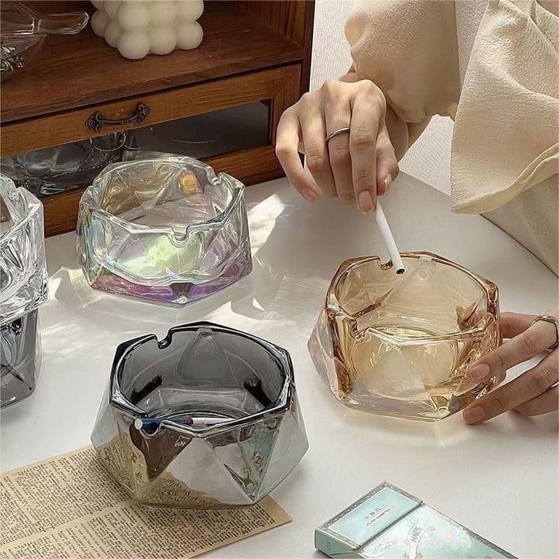 New Crystal Glass Ashtray Instagram High Aesthetics Living Room Office Home Light Luxury Diamond Pattern Hotel Ashtray