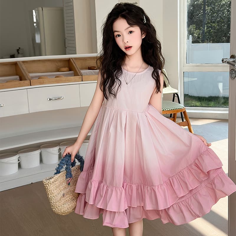 Girls Gradient Color Dress Summer Dress Children's Fashionable 10 Years Old 12 Student Girls Summer 8 Girls Summer Skirt 9