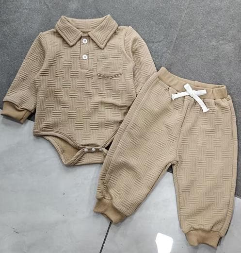 Baby Boy Lapel Romper with Pants Set