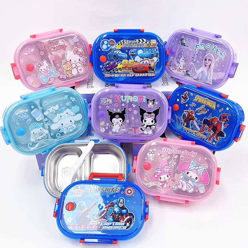 Capi Stitch Stainless Steel 304 Lunch Box, Cute Student Lunch Box with Dividers, Cutlery, Sealed Kids Bento Box