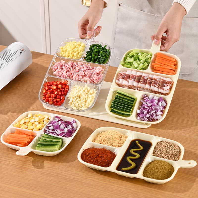Hot Pot Dipping Sauce Plate, Multi-Functional Partitioned Storage Tray for Kitchen, Large Size, for Scallion, Ginger, Garlic, and Side Dishes