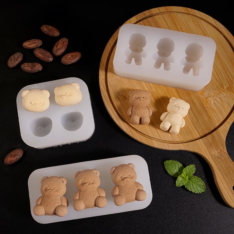 Cute Lina Bear Squishy Mold Bear Candle Plaster Mold Sitting Standing Bear Four Grid Big Head Bear Silicone Mold