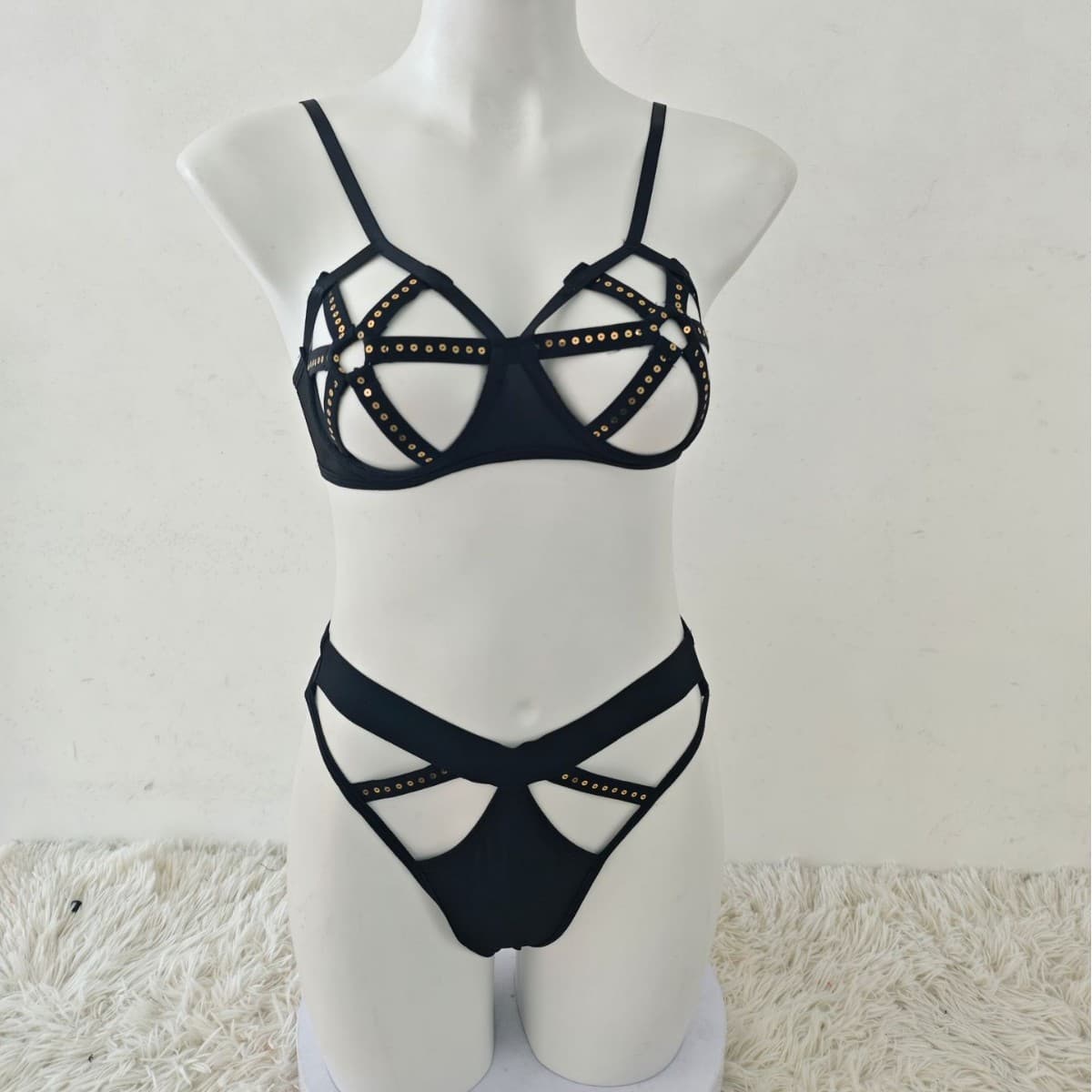 Cross-border foreign trade European and American new sexy lingerie sexy women's rope temptation hollow split lingerie sexy set