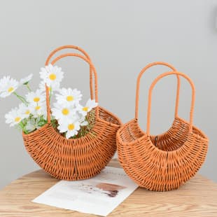 Custom Straw Woven Flower Basket Handbag Handmade Woven Rattan Bamboo Woven Flower Arrangement Basket Flower Shop Floral Material Basket