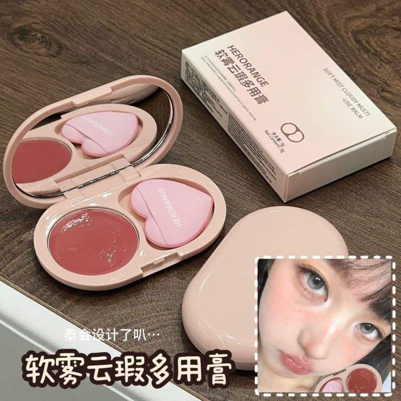 HERORANGE Soft Mist Cloud Blush & Lip Mud 2-in-1 Natural Radiance Water Glow Blush Makeup