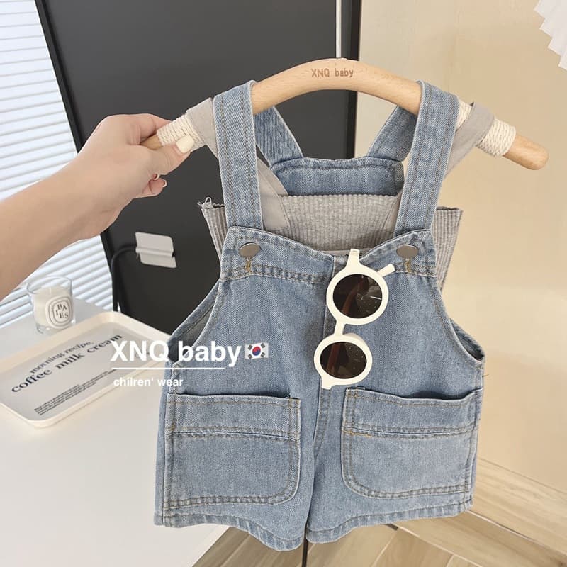 Girls Denim Overalls Shorts Korean Children's Clothing Loose Fitting Five-Quarter Length Casual Pants J1002
