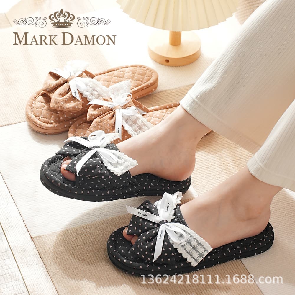 New Bowknot Thickened Soft Sole Three-Layer Silent Indoor Non-Slip Cloth Sole Slippers for Wood Floor