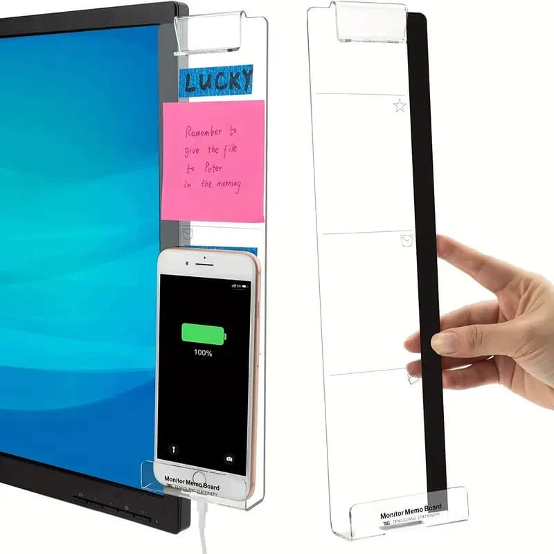 Acrylic Transparent Computer Message Board Display Memo Whiteboard Set Side Sticky Note Clip Screen Sticky Note Board