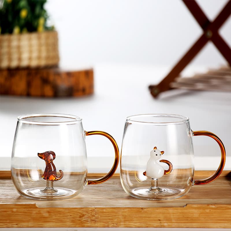 Creative 3D Glass Cup with Animal and Plant Designs, Borosilicate, Cute and Simple, Wish Cup, Mini Internet-Famous, Heat-Resistant