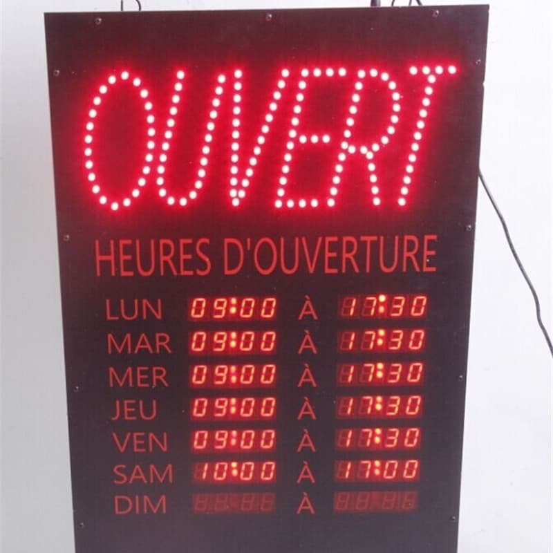 Time Sign with "Open" Illuminated Letters, 24-Hour Operating Hours Display