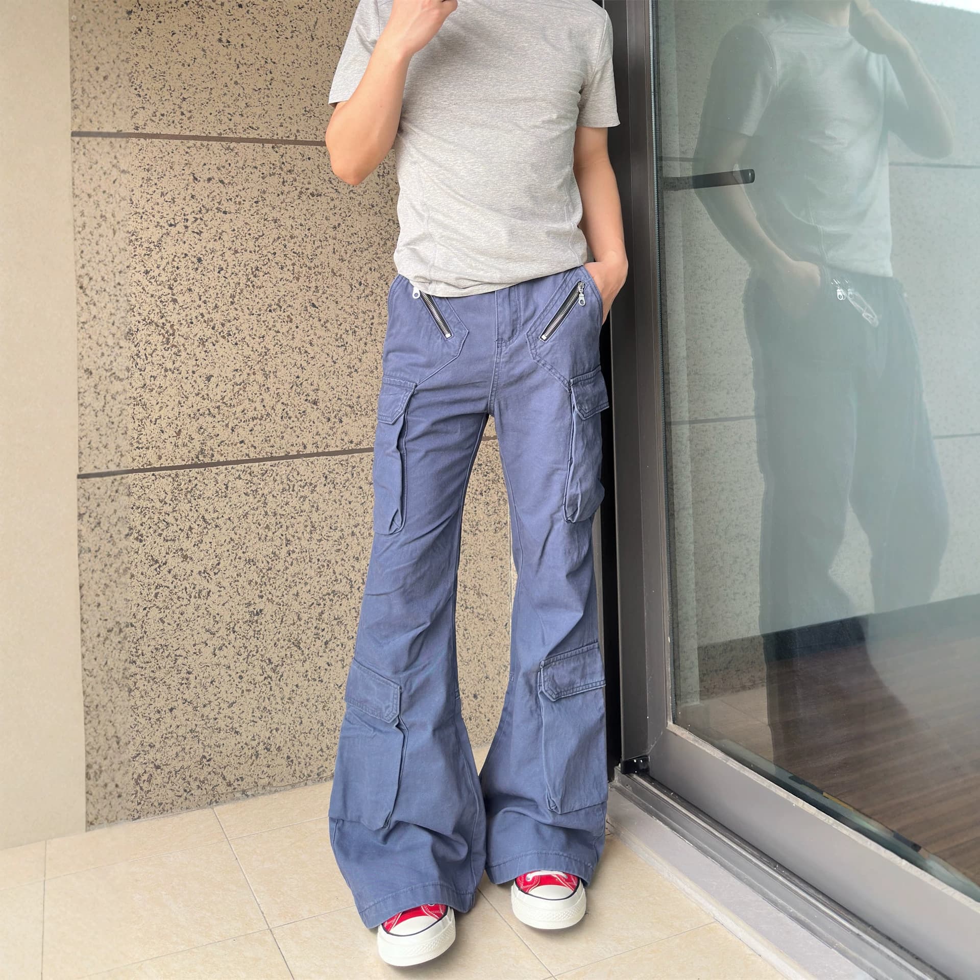 Cross-border hot selling deconstructed heavy industry multi-pocket overalls four seasons European and American high street casual slimming slightly flared men's trousers