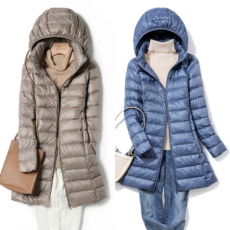 Cross-border light down jacket women's mid-length 2026 winter new style removable hood slim hooded large size white duck down jacket