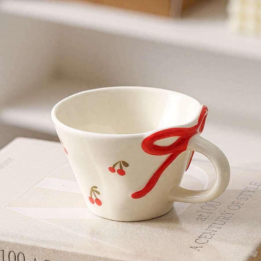 Ceramic Cup, Hand-Painted Ribbon, High Aesthetic Value, Ins Style, Milk Cup, Coffee Cup, for Drinking Tea, Oatmeal