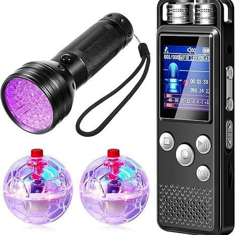 4-Piece Ghost Hunting Kit: 1 Recorder, 2 LED Light Balls, 1 UV Flashlight