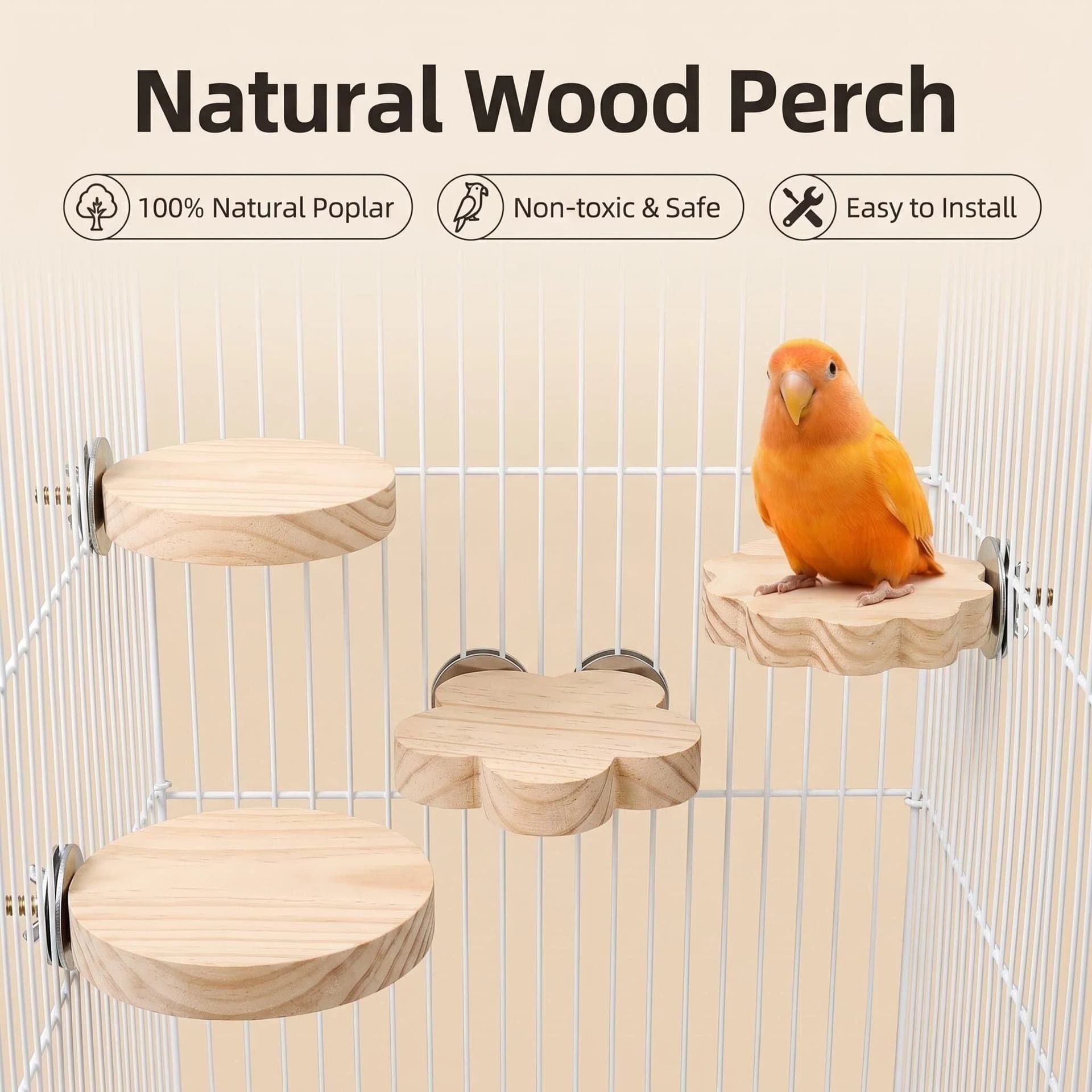 Amazon Solid Wood Jump Platform Bird Cage Accessory, Hanging Climbing Parrot Perch, Bird Rest and Play Platform