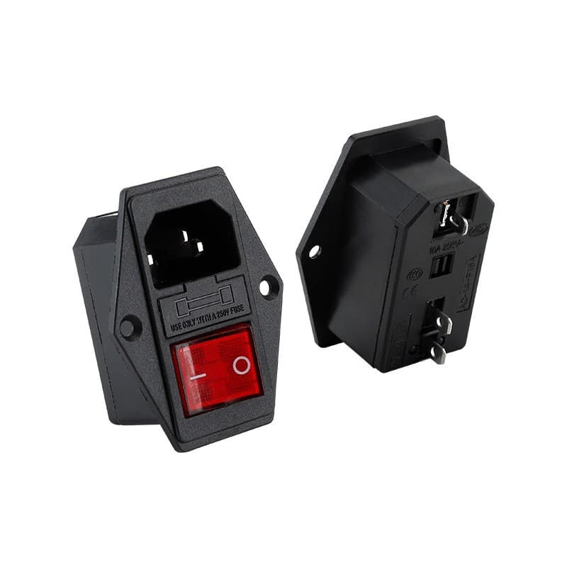 AC Power Socket, All-Copper, with Light and Fuse, Figure-8 Snap-in Socket, 3-in-1 / 2-in-1 with Switch