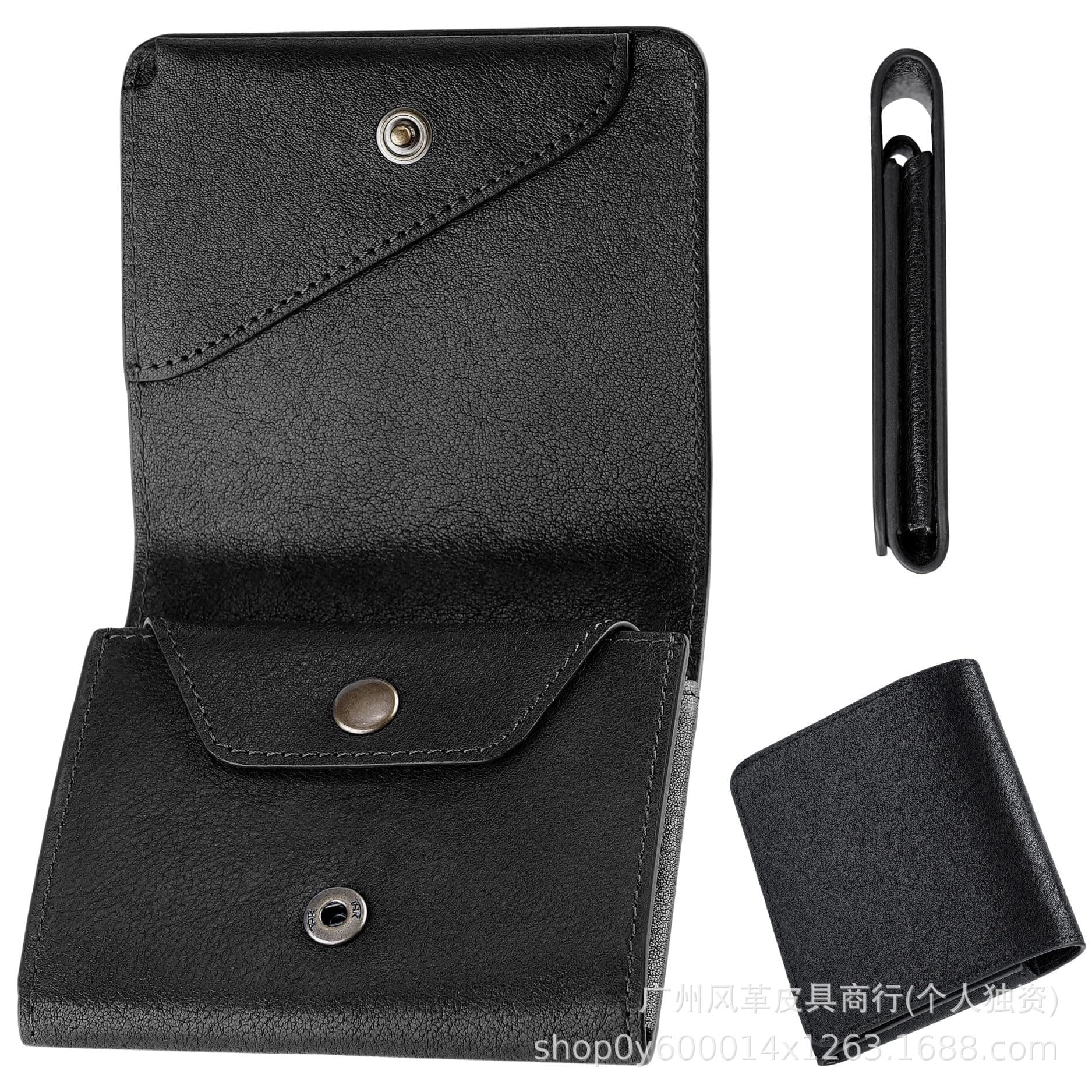 Amazon New Genuine Leather Color-Block Men's Trifold Short Wallet Vegetable-Tanned Leather Multifunctional Mini Japanese-Style Wallet