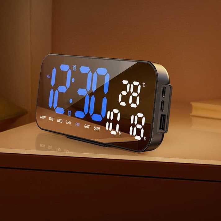 Cross-border Creative Multifunctional LED Mirror Clock Wall Hanging Clock Vanity Desk Clock Electronic Alarm Clock Student Table Clock