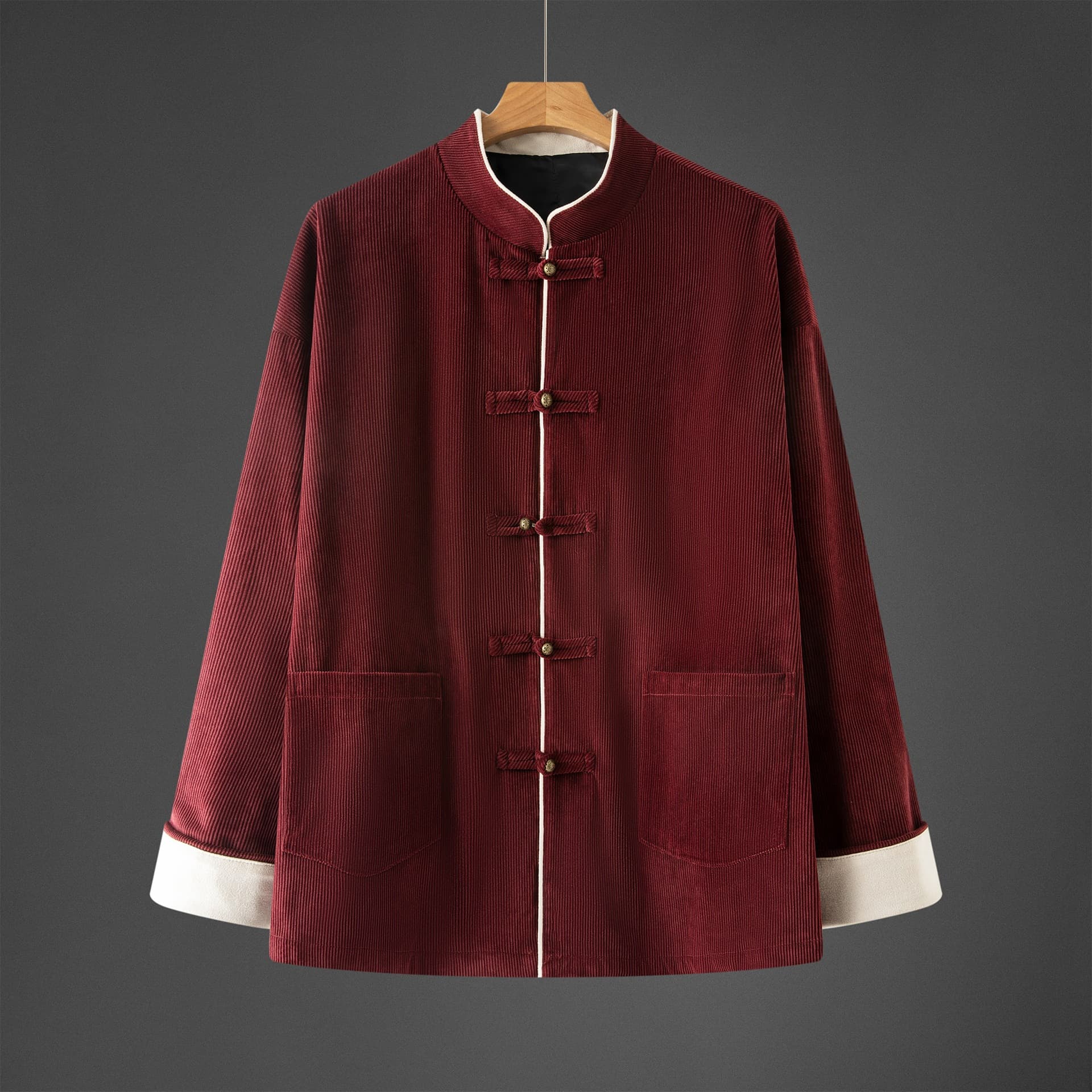 2025 Autumn and Winter New Chinese Style Men's Clothing Corduroy Color-Blocking Frog Button Tang Suit Loose Large Size Trendy Jacket