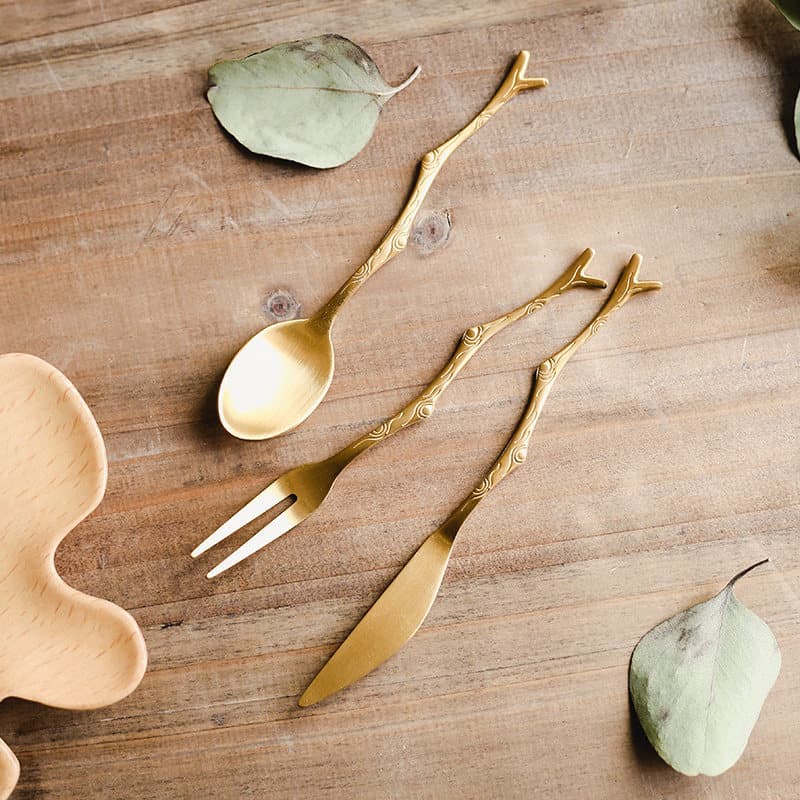 Branch Knife Spoon Fork Creative Stainless Steel Mixing Spoon Coffee Spoon Fruit Fork Mooncake Knife Cute Souvenir Dessert Spoon